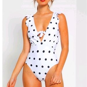 Marina West Polka Dot Ruffle Accent One Piece